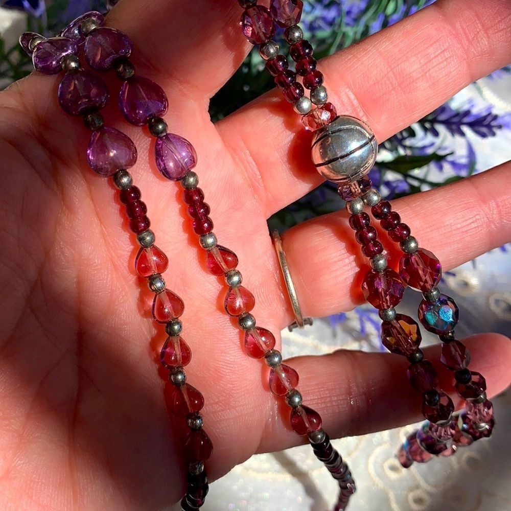 Ballplayer’s Amethyst/Garnet Gemstone & Crystal Lavaliere Necklace - Sterling - Picture 7 of 10